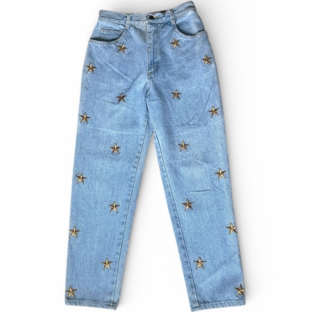 Star Embroidered Blue Jeans